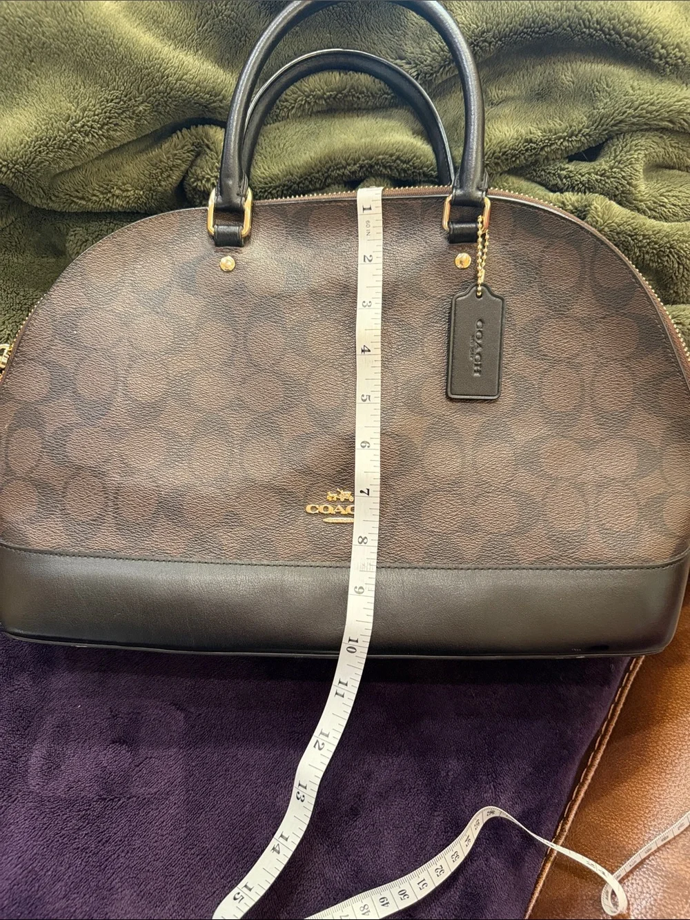 Coach Brown Signature Dome Satchel with Dark Brown Trim - Picture 3 of 8